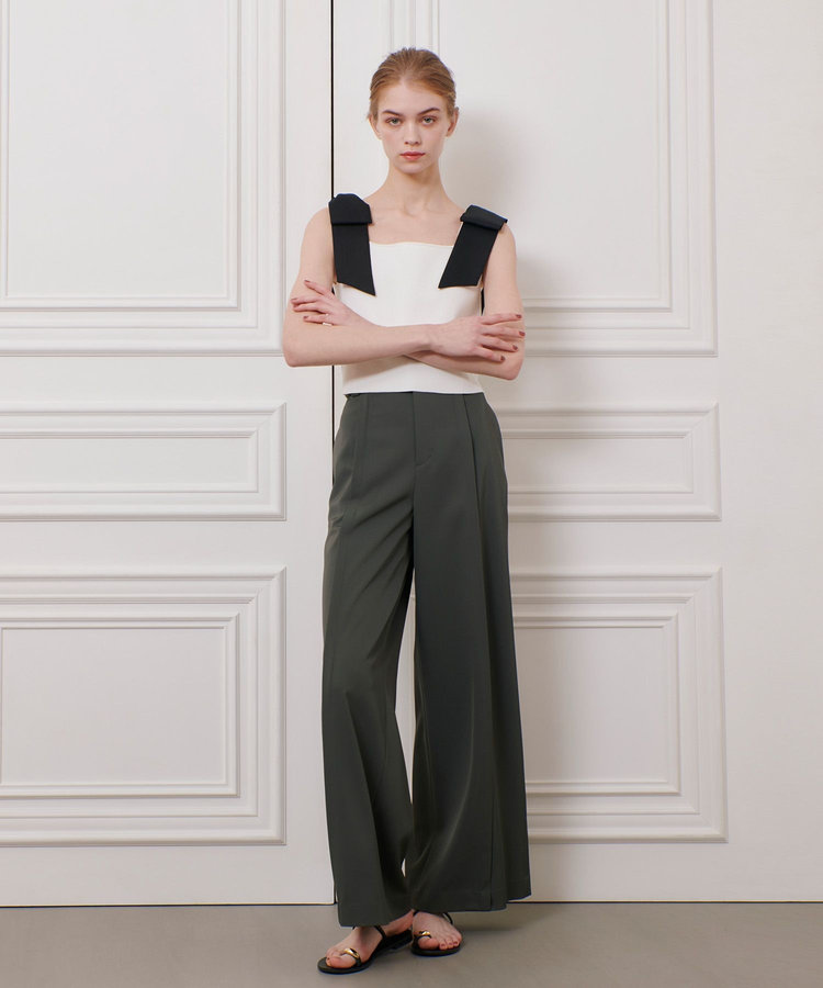 LOULOU WILLOUGHBY 【LOULOU WILLOUGHBY】タックステッチワイドパンツ カーキ (76)