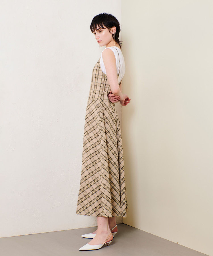 allureville チェックバックコンシャスキャミワンピース ベージュ (11)