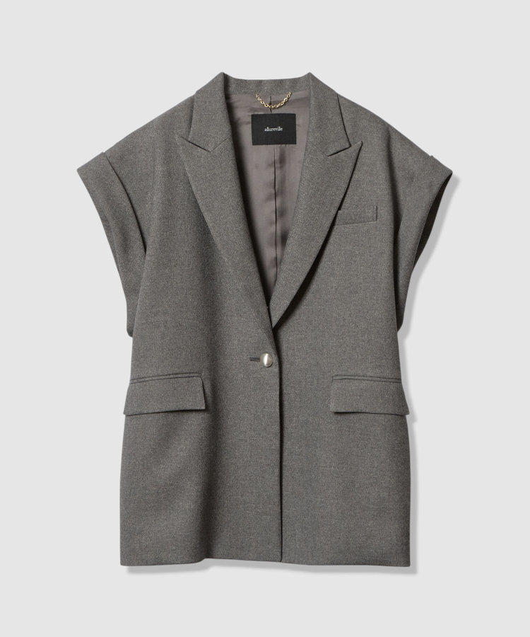 allureville ウールライクポリツイルジレジャケット グレー (92)