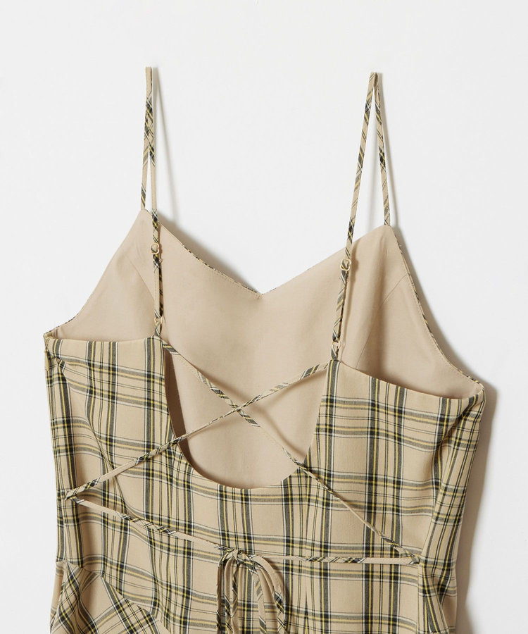 allureville チェックバックコンシャスキャミワンピース ベージュ (11)