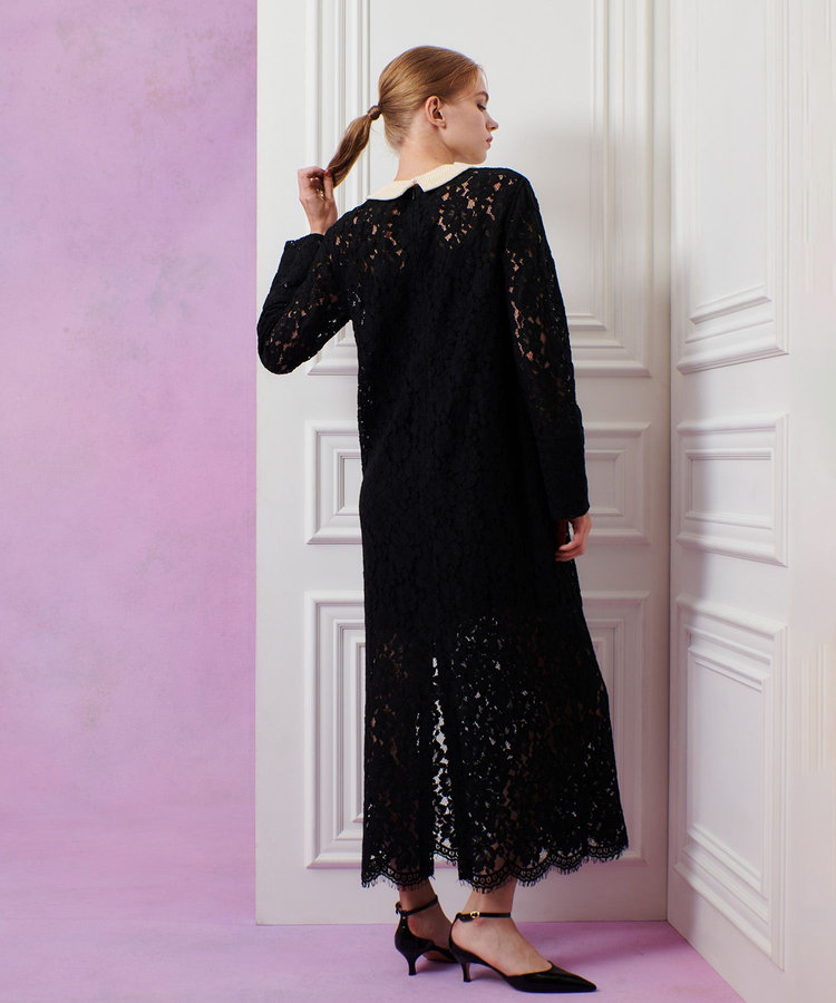 LOULOU WILLOUGHBY 【LOULOU WILLOUGHBY】パールネックレースワンピース ブラック (95)