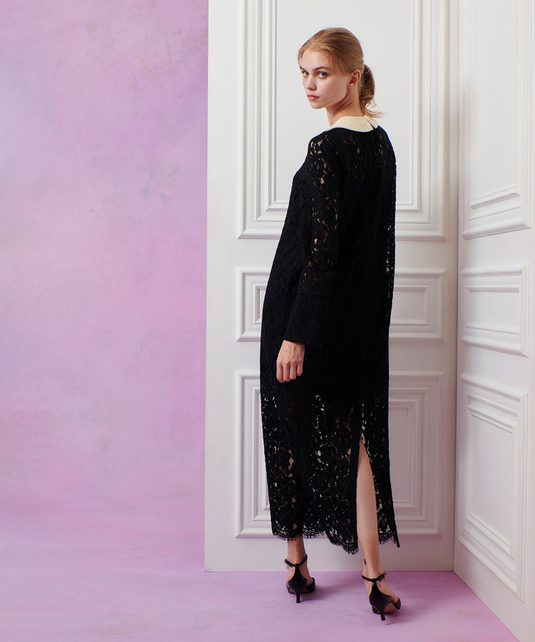 LOULOU WILLOUGHBY 【LOULOU WILLOUGHBY】パールネックレースワンピース ブラック (95)