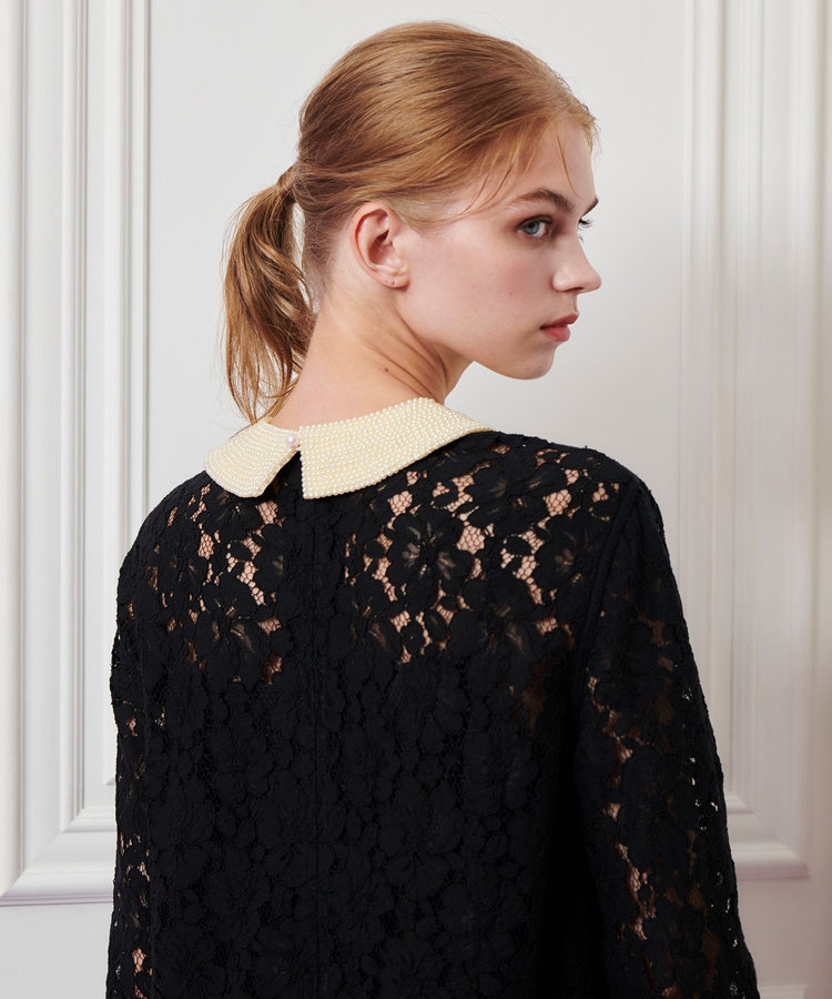 LOULOU WILLOUGHBY 【LOULOU WILLOUGHBY】パールネックレースワンピース ブラック (95)