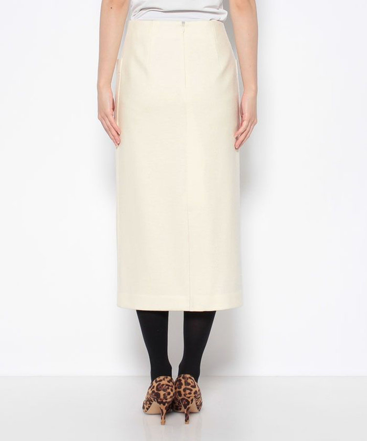 allureville カラーメルトン釦付きタイトスカート オフホワイト (02)