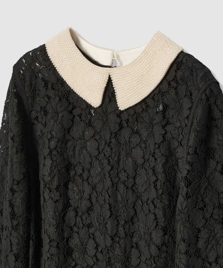 LOULOU WILLOUGHBY 【LOULOU WILLOUGHBY】パールネックレースワンピース ブラック (95)