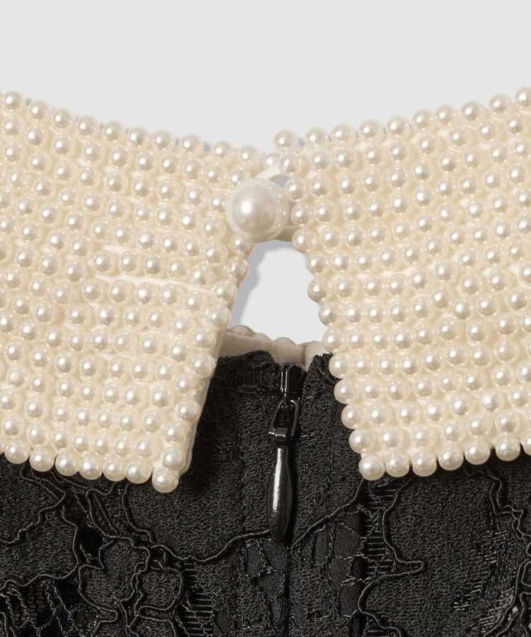 LOULOU WILLOUGHBY 【LOULOU WILLOUGHBY】パールネックレースワンピース ブラック (95)