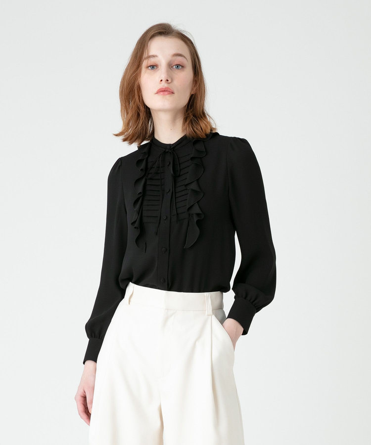 LOULOU WILLOUGHBY 【LOULOU WILLOUGHBY】フロントタックラッフルブラウス ブラック (95)