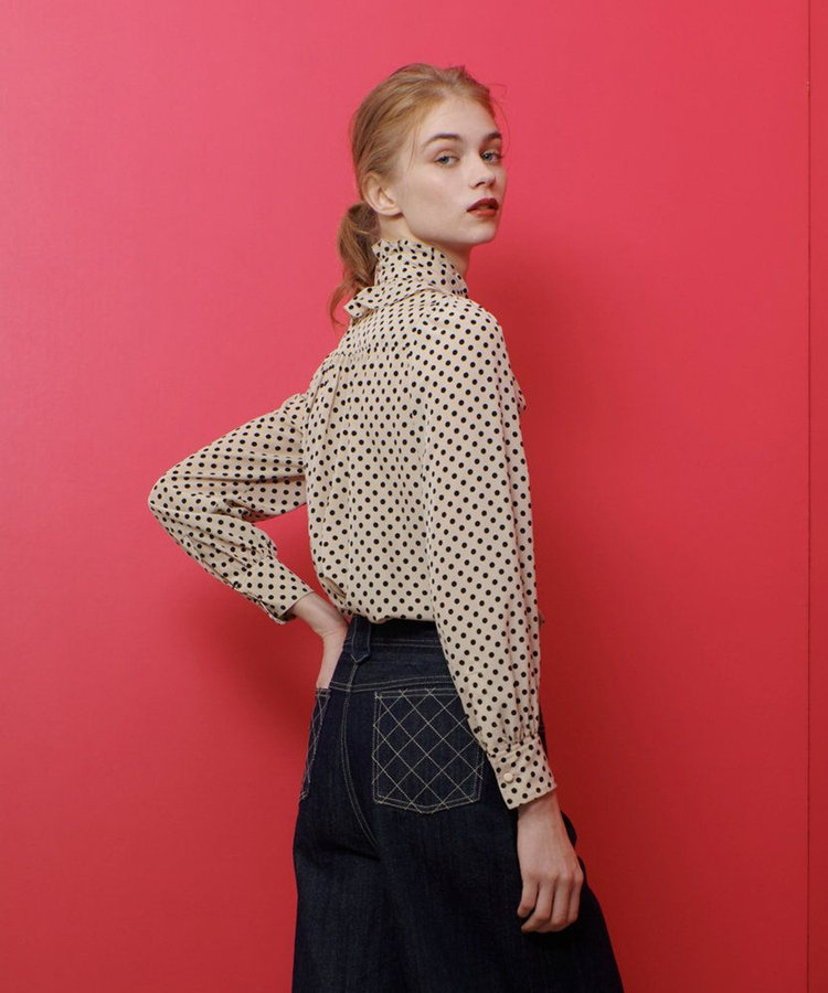 LOULOU WILLOUGHBY 【LOULOU WILLOUGHBY】◇デシンドットフリルボウタイブラウス ライトベージュ (12)