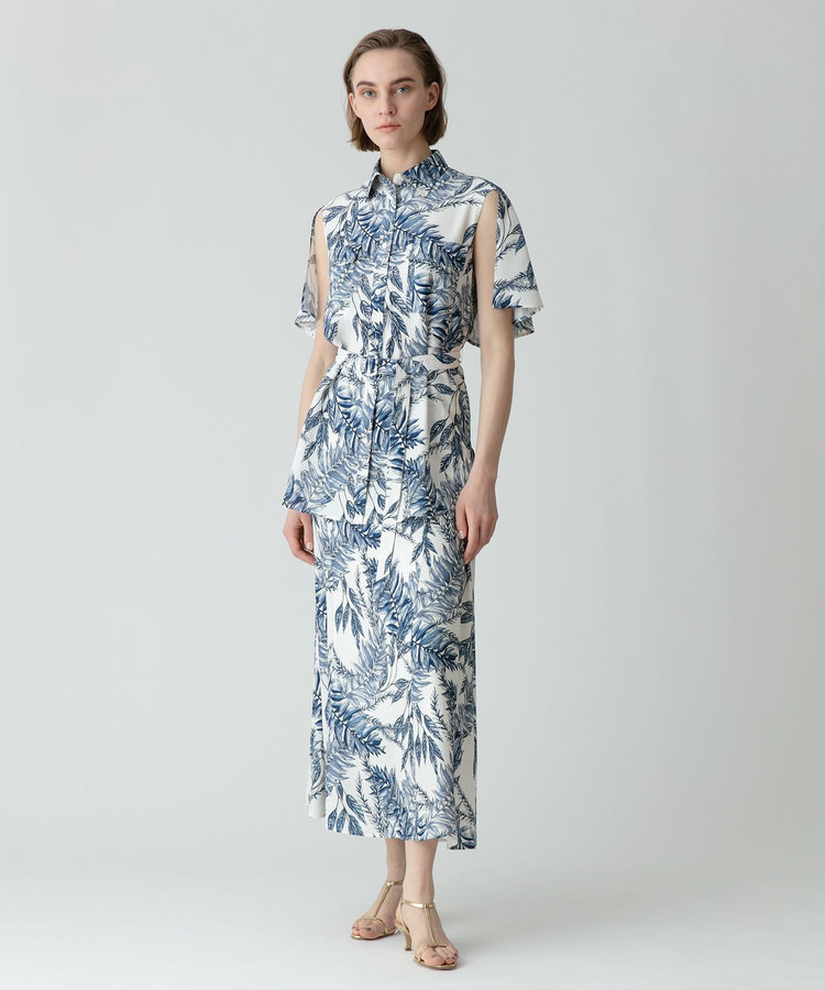 allureville リーフプリントサイドギャザースカート オフホワイト (02)