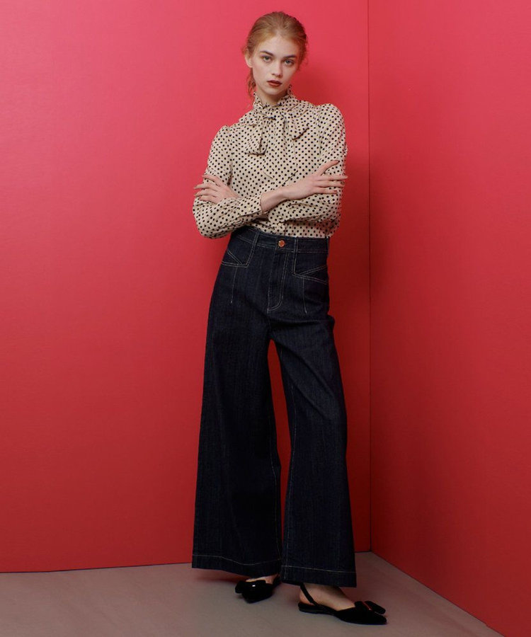 LOULOU WILLOUGHBY 【LOULOU WILLOUGHBY】◇デシンドットフリルボウタイブラウス ライトベージュ (12)