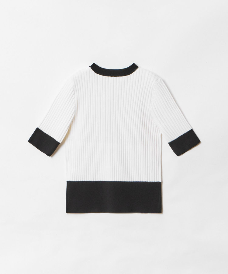 LOULOU WILLOUGHBY 【LOULOU WILLOUGHBY】バイカラーキーネック5分袖カーディガン ホワイト系 (08)