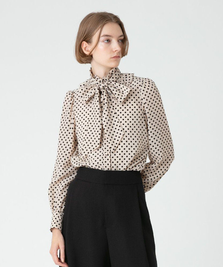 LOULOU WILLOUGHBY 【LOULOU WILLOUGHBY】◇デシンドットフリルボウタイブラウス ライトベージュ (12)