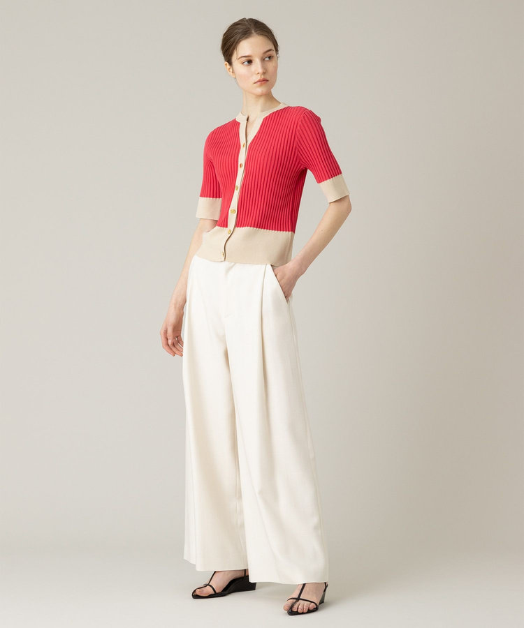 LOULOU WILLOUGHBY 【LOULOU WILLOUGHBY】バイカラーキーネック5分袖カーディガン レッド系 (46)