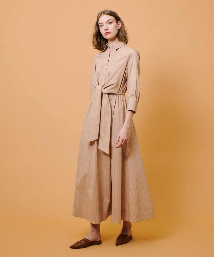 allureville ピンストライプノットシャツワンピース ベージュ (11)