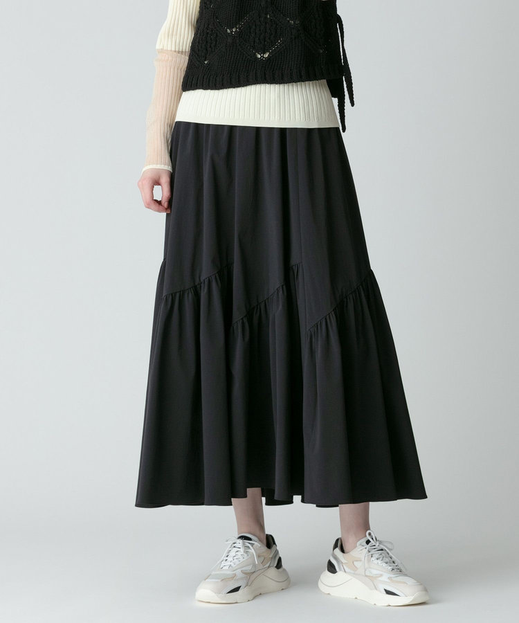 allureville ◇バイヤス切替ギャザースカート ブラック (95)