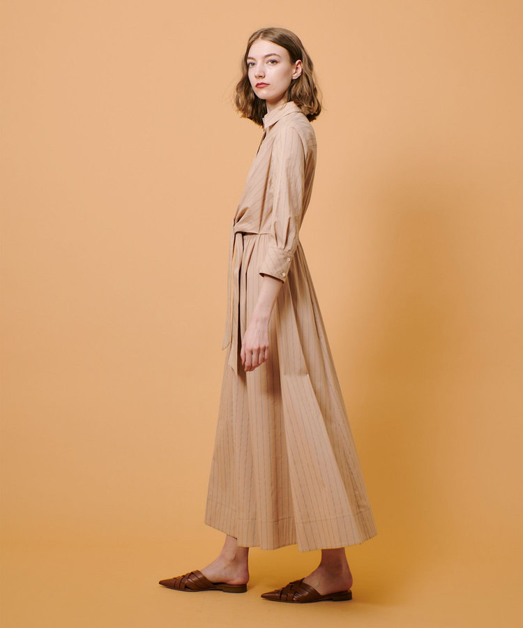 allureville ピンストライプノットシャツワンピース ベージュ (11)