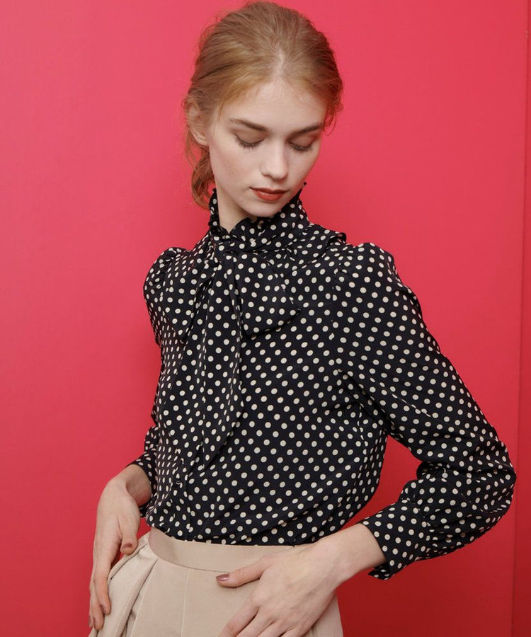 LOULOU WILLOUGHBY 【LOULOU WILLOUGHBY】◇デシンドットフリルボウタイブラウス ブラック (95)