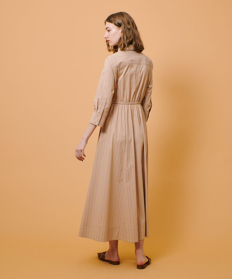allureville ピンストライプノットシャツワンピース ベージュ (11)