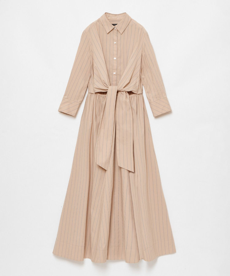 allureville ピンストライプノットシャツワンピース ベージュ (11)