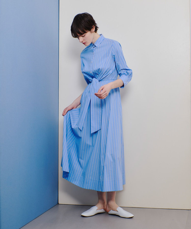 allureville ピンストライプノットシャツワンピース ブルー (61)