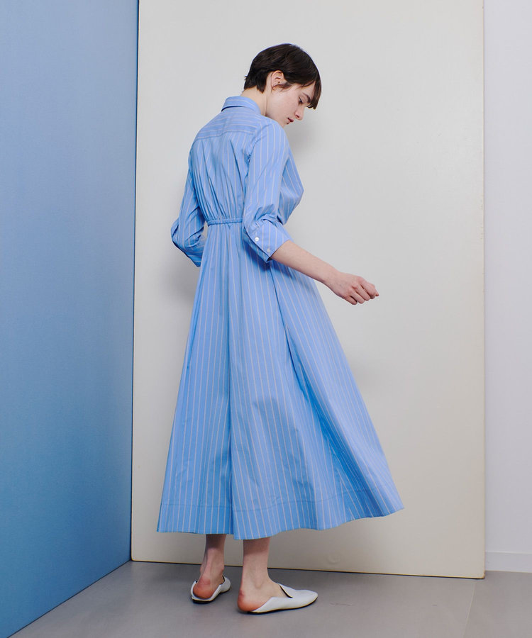 allureville ピンストライプノットシャツワンピース ブルー (61)