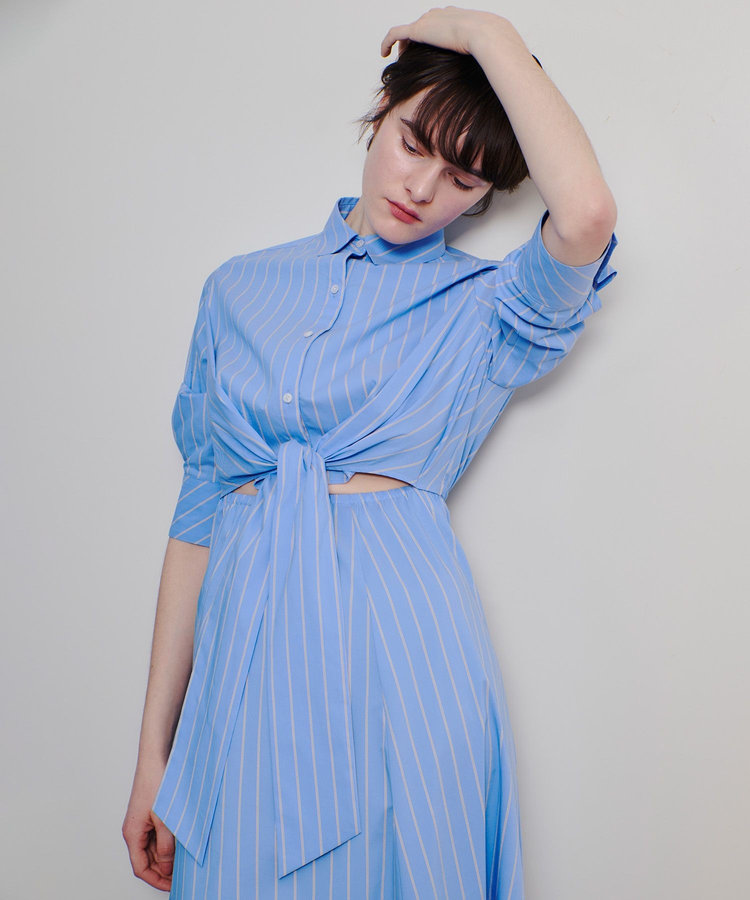 allureville ピンストライプノットシャツワンピース ブルー (61)