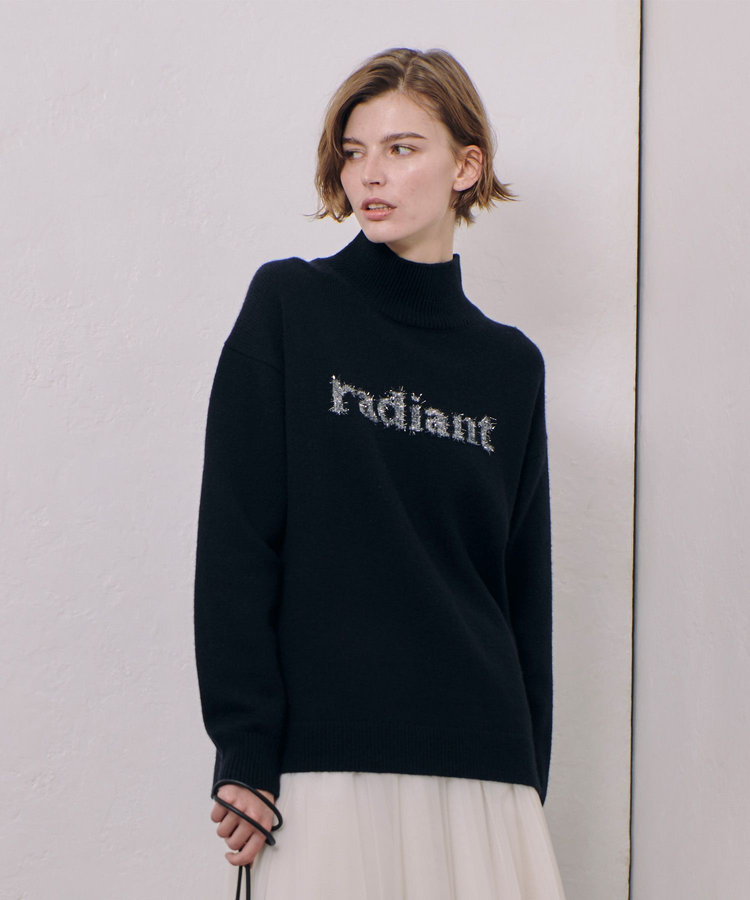 allureville シャギーラメロゴインターシャプルオーバー ブラック (95)