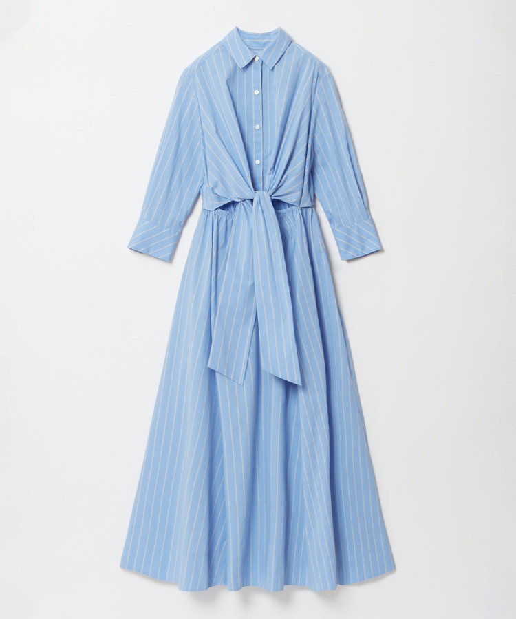 allureville ピンストライプノットシャツワンピース ブルー (61)