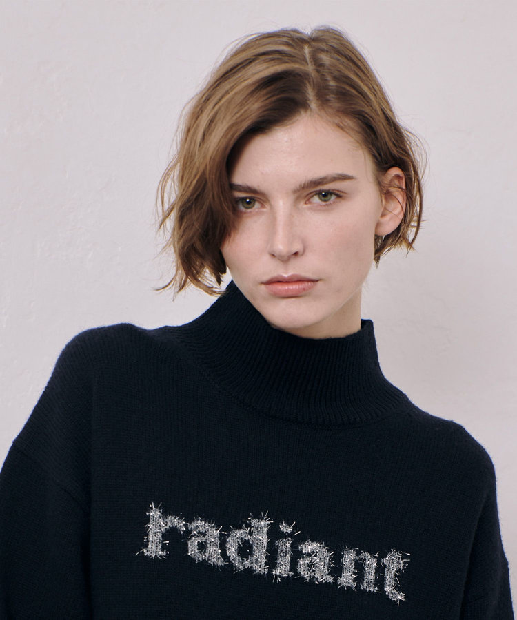 allureville シャギーラメロゴインターシャプルオーバー ブラック (95)