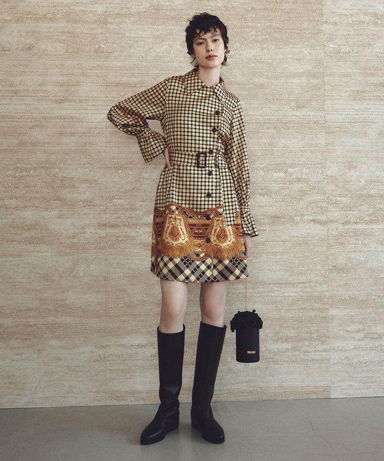 LOULOU WILLOUGHBY 【LOULOU WILLOUGHBY】エンブレムチェックワンピース ベージュ系 (19)