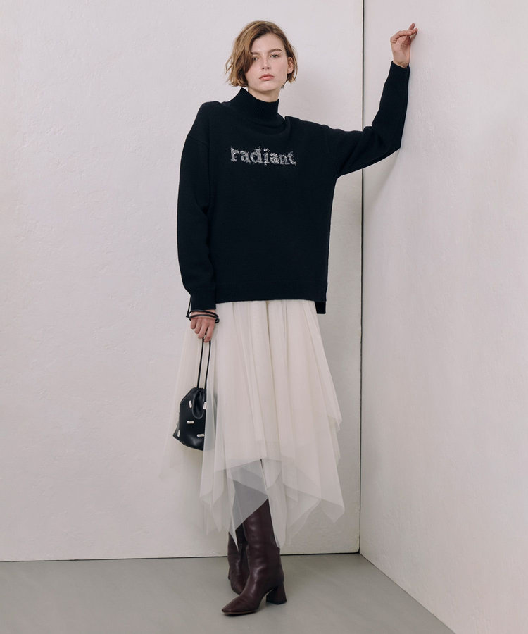 allureville シャギーラメロゴインターシャプルオーバー ブラック (95)