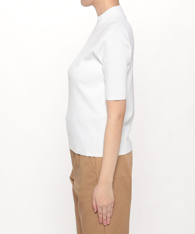 allureville 総針モックネック5分袖プルオーバー オフホワイト (02)