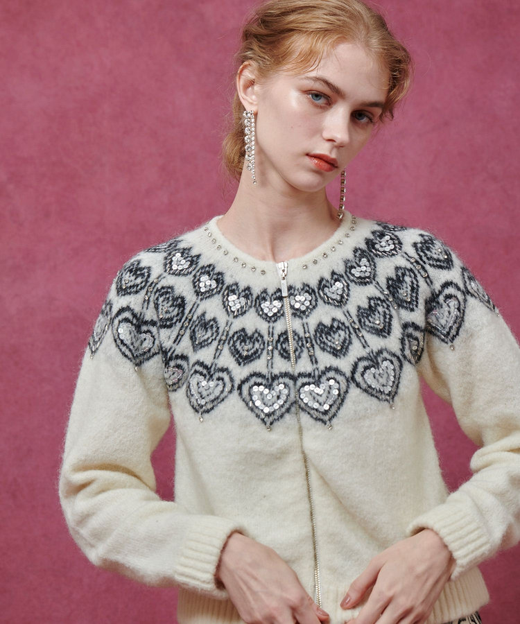 LOULOU WILLOUGHBY 【LOULOU WILLOUGHBY】ハートJQニットブルゾン ホワイト系 (08)