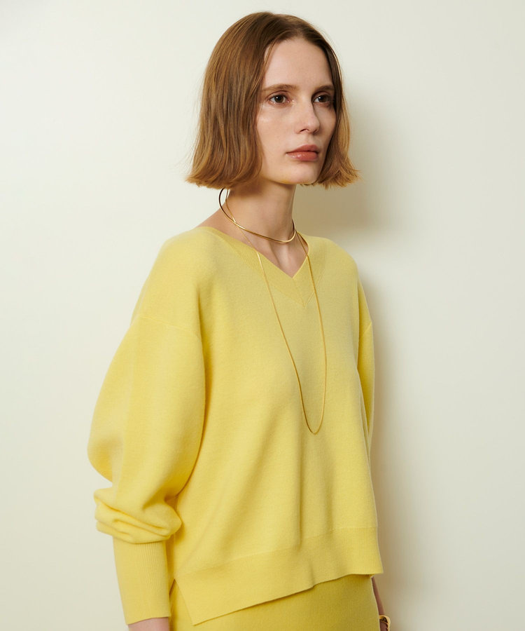 allureville ウールスムース2WAYネックプルオーバー ライトイエロー (25)