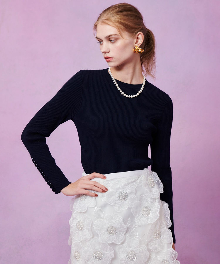 LOULOU WILLOUGHBY 【LOULOU WILLOUGHBY】フリルスリットプルオーバー ネイビー (65)