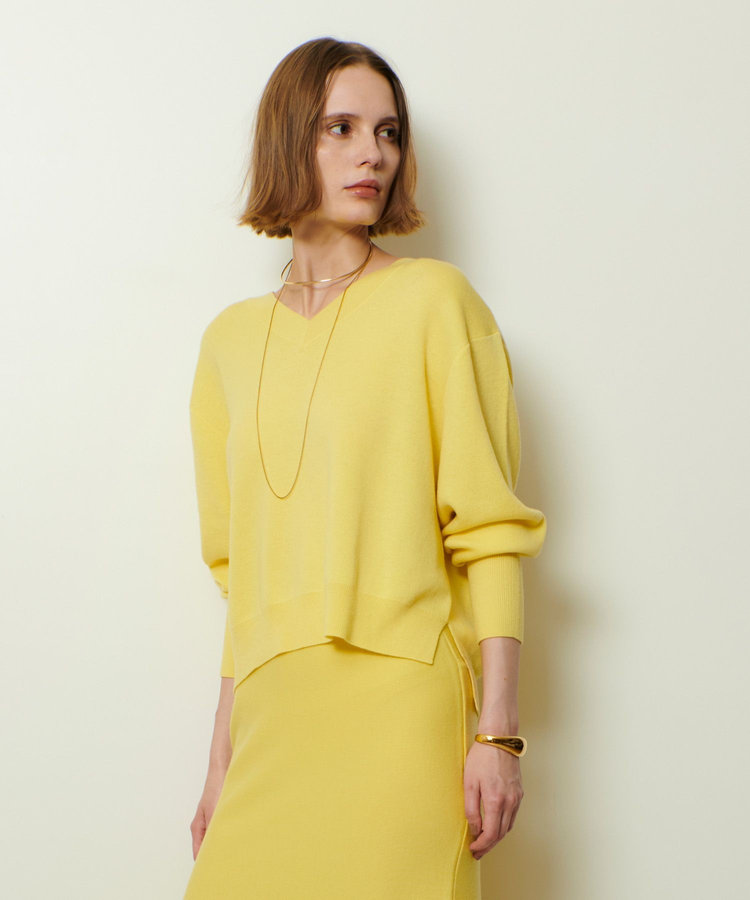 allureville ウールスムース2WAYネックプルオーバー ライトイエロー (25)