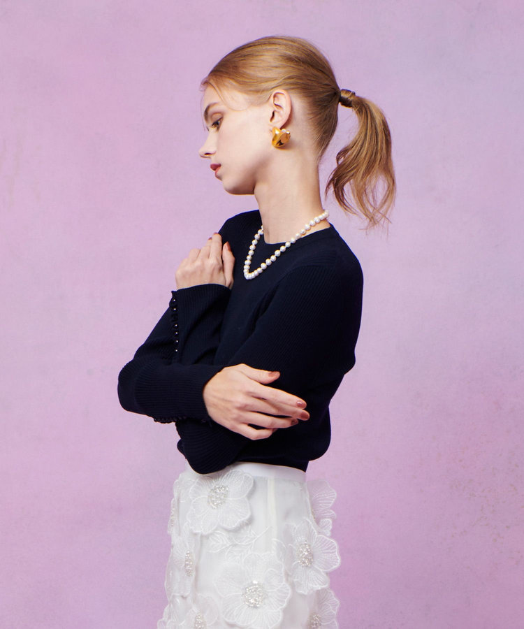 LOULOU WILLOUGHBY 【LOULOU WILLOUGHBY】フリルスリットプルオーバー ネイビー (65)