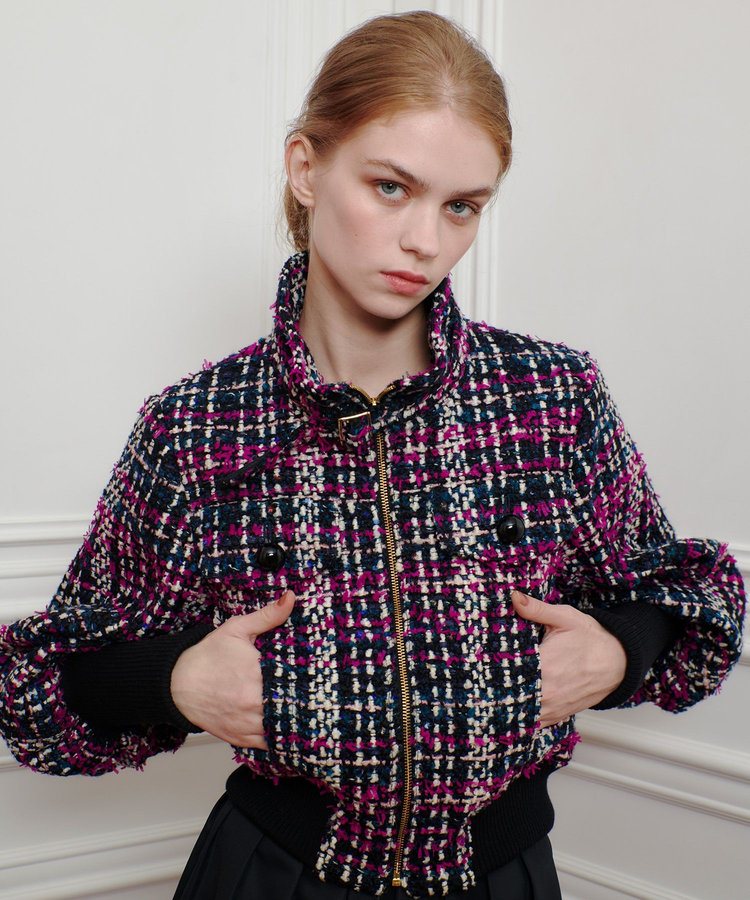 LOULOU WILLOUGHBY 【LOULOU WILLOUGHBY】CLARENSONツイードブルゾン パープル系 (59)