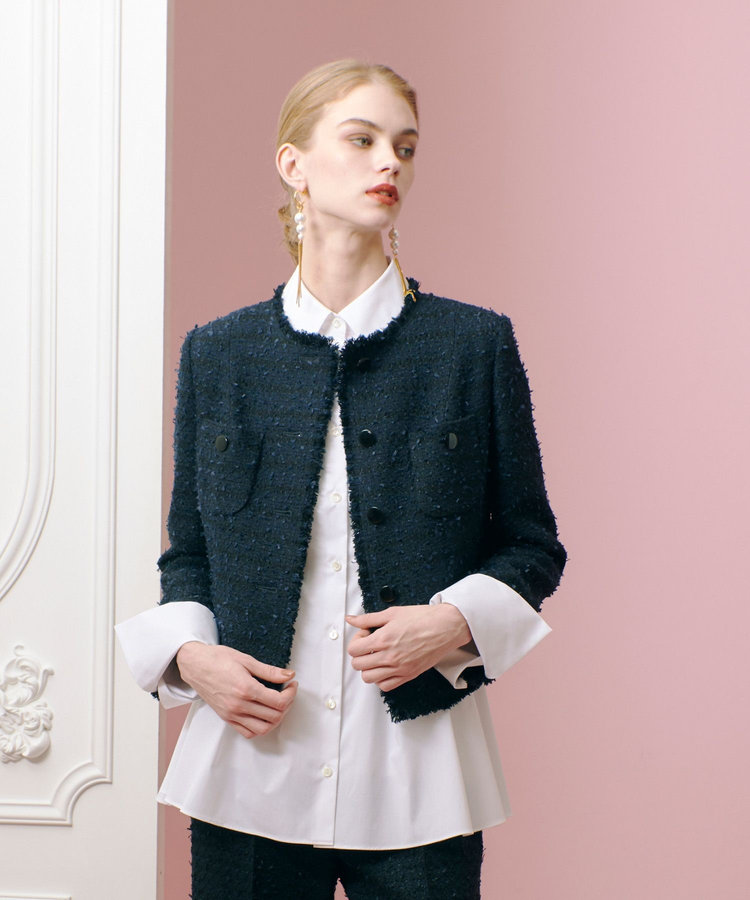 LOULOU WILLOUGHBY 【LOULOU WILLOUGHBY】ファンシーツイードクルージャケット ネイビー (65)