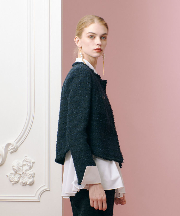 LOULOU WILLOUGHBY 【LOULOU WILLOUGHBY】ファンシーツイードクルージャケット ネイビー (65)