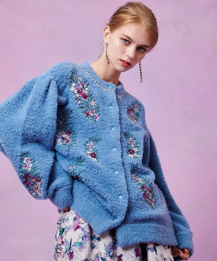 LOULOU WILLOUGHBY 【LOULOU WILLOUGHBY】フラワーズエンブロイダリーカーディガン ブルー (61)