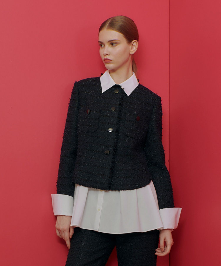 LOULOU WILLOUGHBY 【LOULOU WILLOUGHBY】ファンシーツイードクルージャケット ネイビー (65)