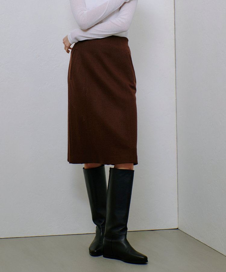 allureville ハードメルトンスムースミディスカート ブラウン (81)