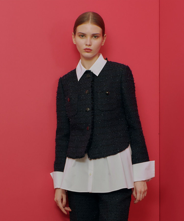 LOULOU WILLOUGHBY 【LOULOU WILLOUGHBY】ファンシーツイードクルージャケット ネイビー (65)