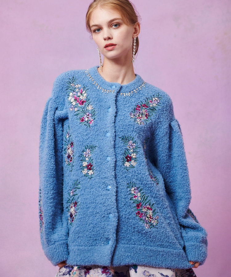 LOULOU WILLOUGHBY 【LOULOU WILLOUGHBY】フラワーズエンブロイダリーカーディガン ブルー (61)