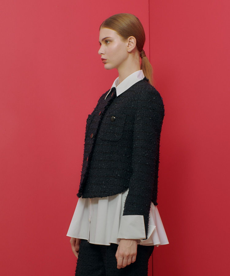 LOULOU WILLOUGHBY 【LOULOU WILLOUGHBY】ファンシーツイードクルージャケット ネイビー (65)