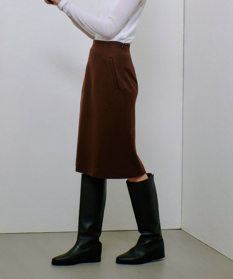 allureville ハードメルトンスムースミディスカート ブラウン (81)