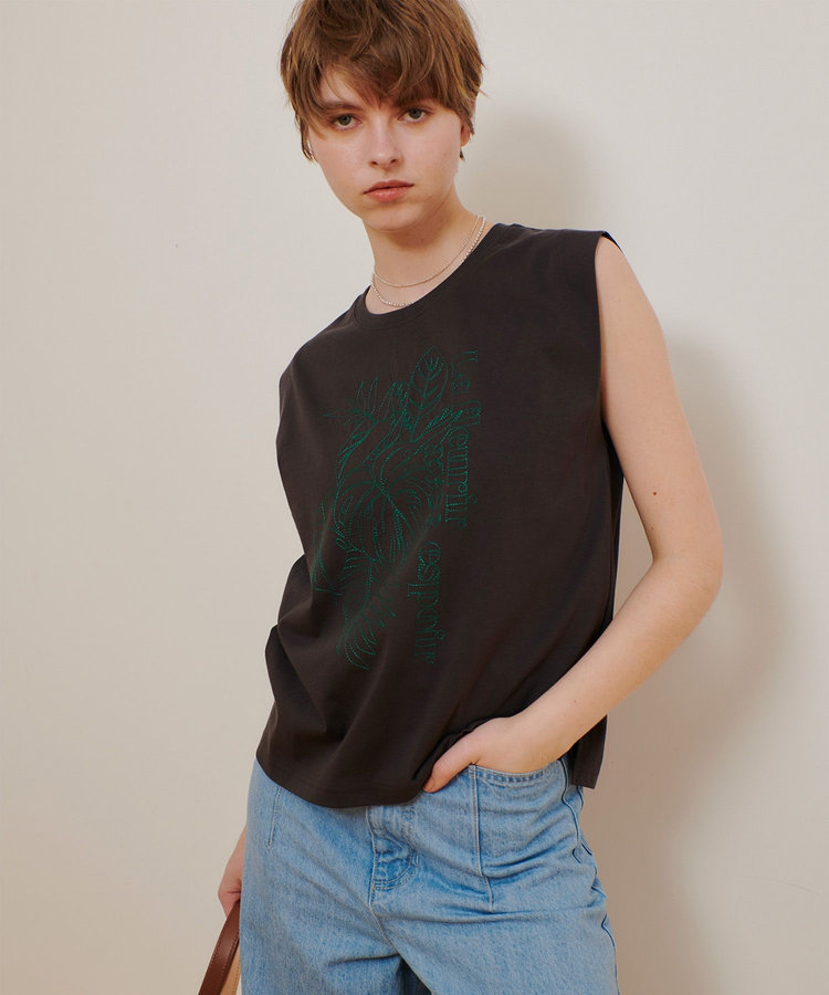 allureville ボタニカル刺繍Ｔシャツ チャコールグレー (94)