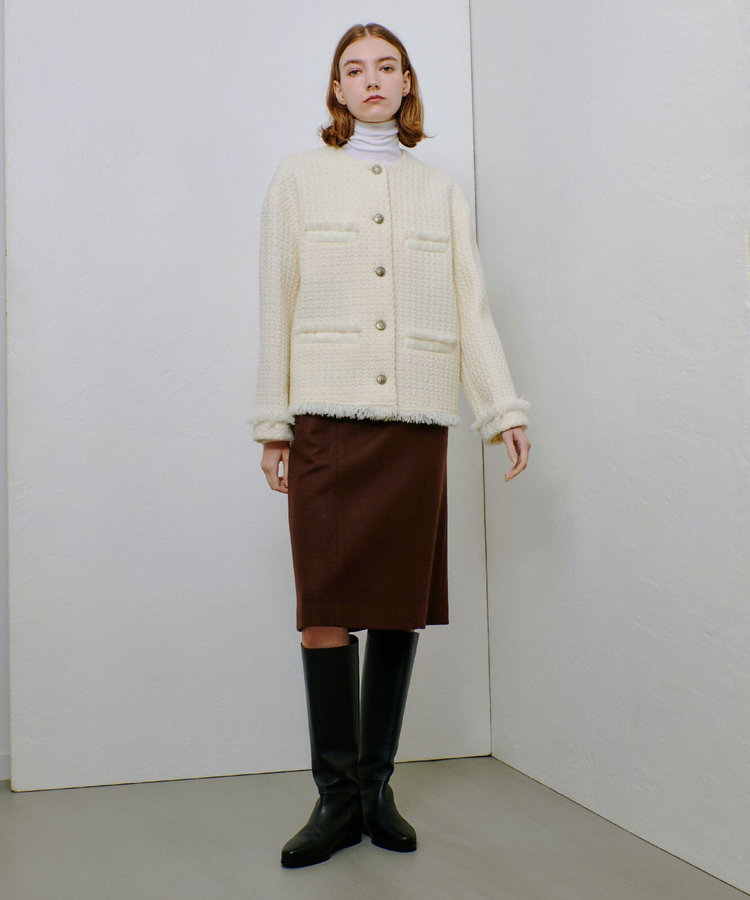 allureville ハードメルトンスムースミディスカート ブラウン (81)