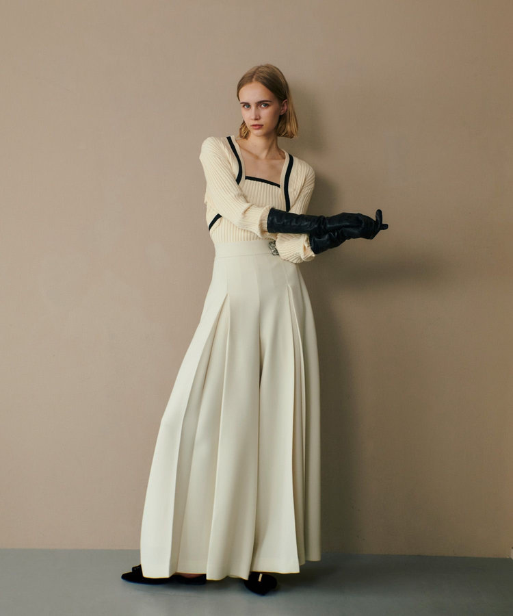 LOULOU WILLOUGHBY 【LOULOU WILLOUGHBY】ジョーゼットタックワイドパンツ アイボリー (04)